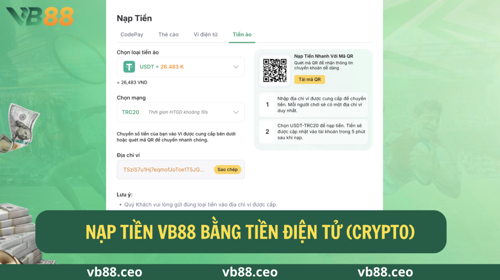 Nạp tiền VB88 bằng tiền điện tử (Crypto)