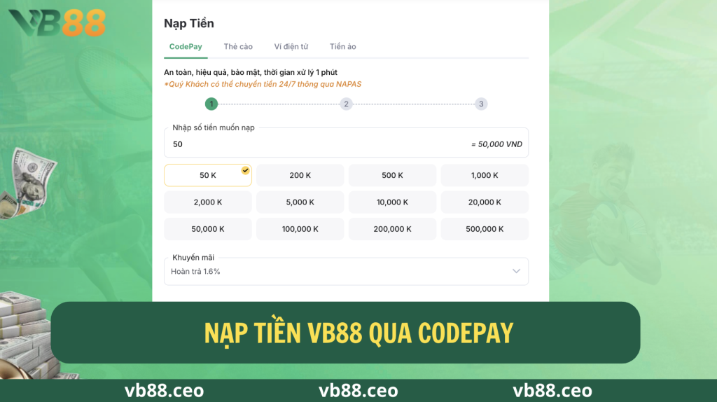 Nạp tiền VB88 qua Codepay