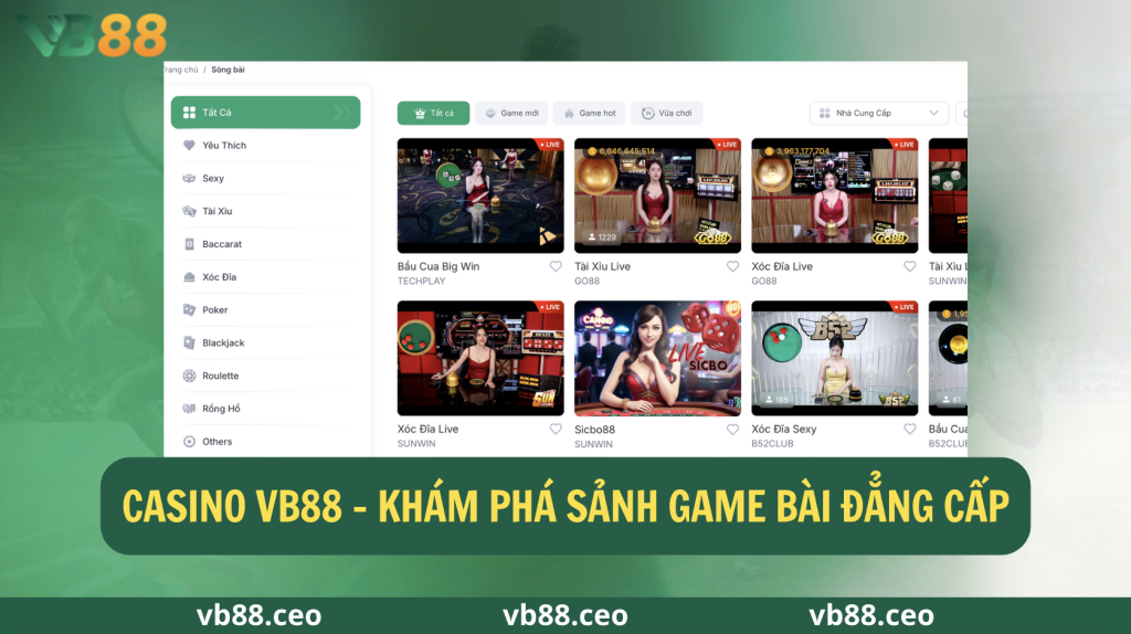 Casino VB88 - Khám Phá Sảnh Game Bài Đẳng Cấp